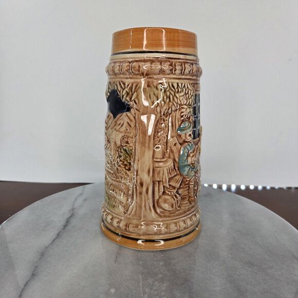 Vintage Made in Japan Beer Stein Tankard Relief Liebundlied Froh Gemut 3D Scene - Picture 7 of 14